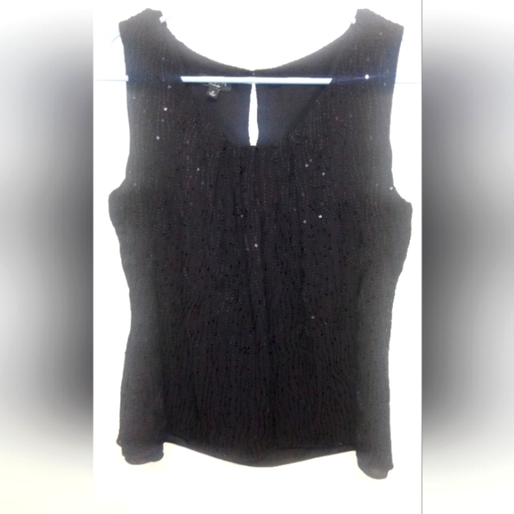 Talbots Black Women's Silk,Sequined Sleeveless Blouse, Sz. 8